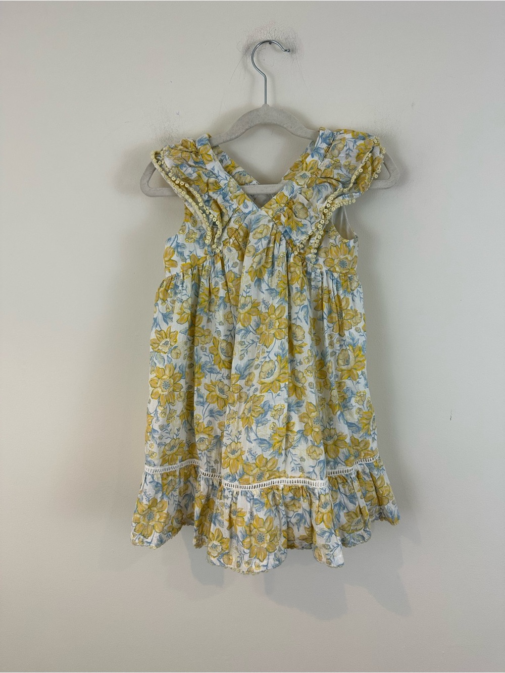Sincerely Jules Yellow and Blue Floral Ruffle Dress Size 4T Girl's